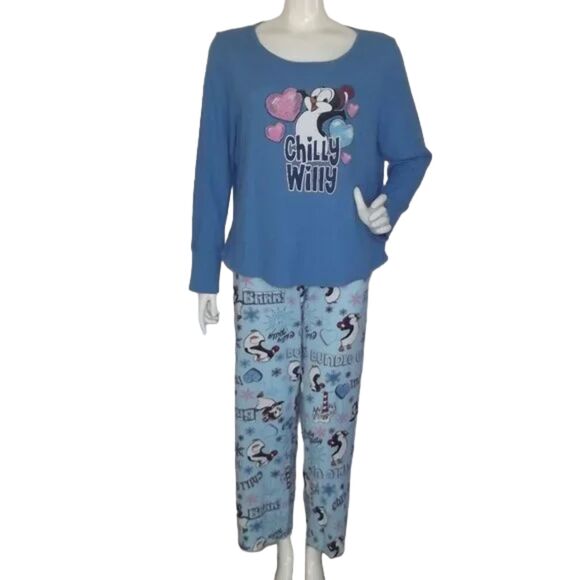 CHILLY WILLY Pajama set, 2X/XL, Waffle/Thermal, 2 pc, Blue, Pants/Top Drawstring - Picture 1 of 12